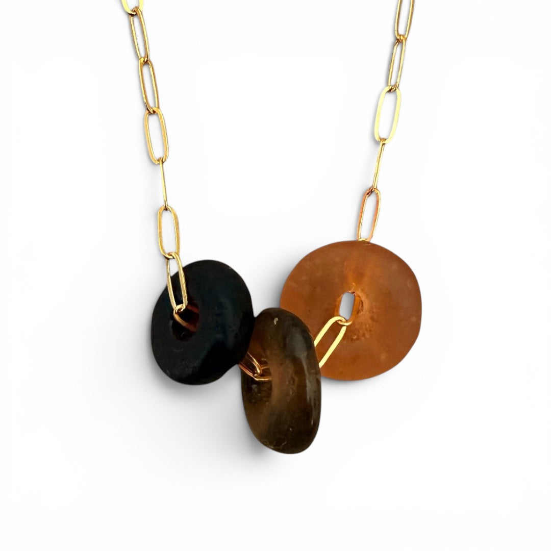 Recycled Glass Gold Filled Paperclip Chain Necklace