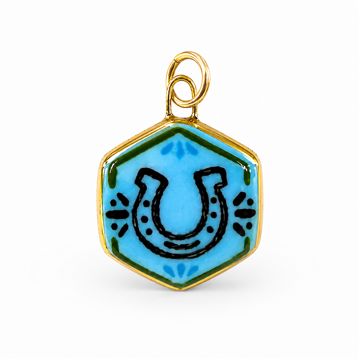 Cowboy Horseshoe Hexagon Colored Charm