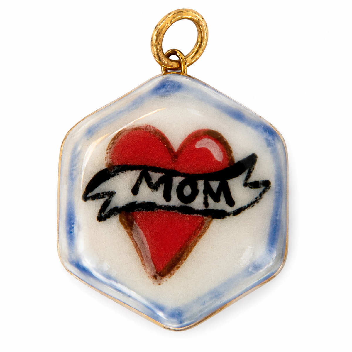 Mom Tattoo Style Heart Charm